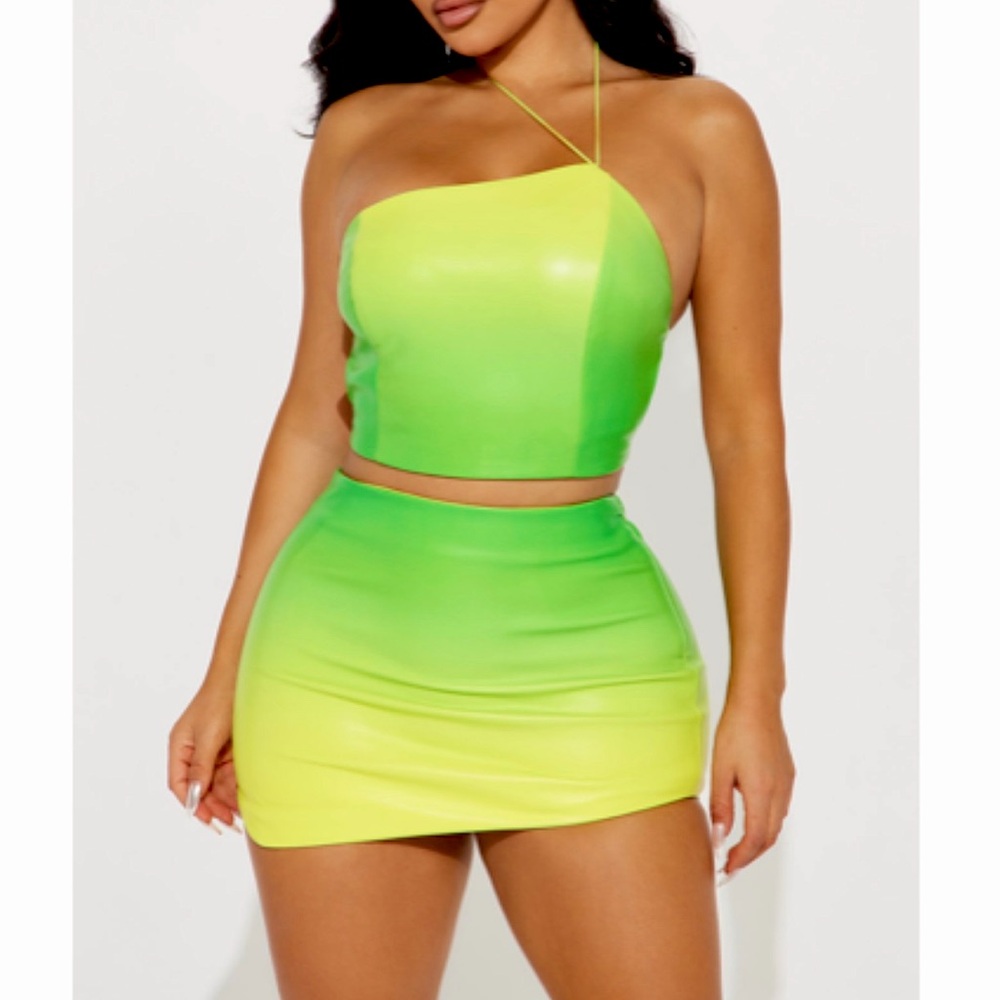NEW *Faux Leather Ombre Skirt 2 Piece Matching Set- Green/combo*